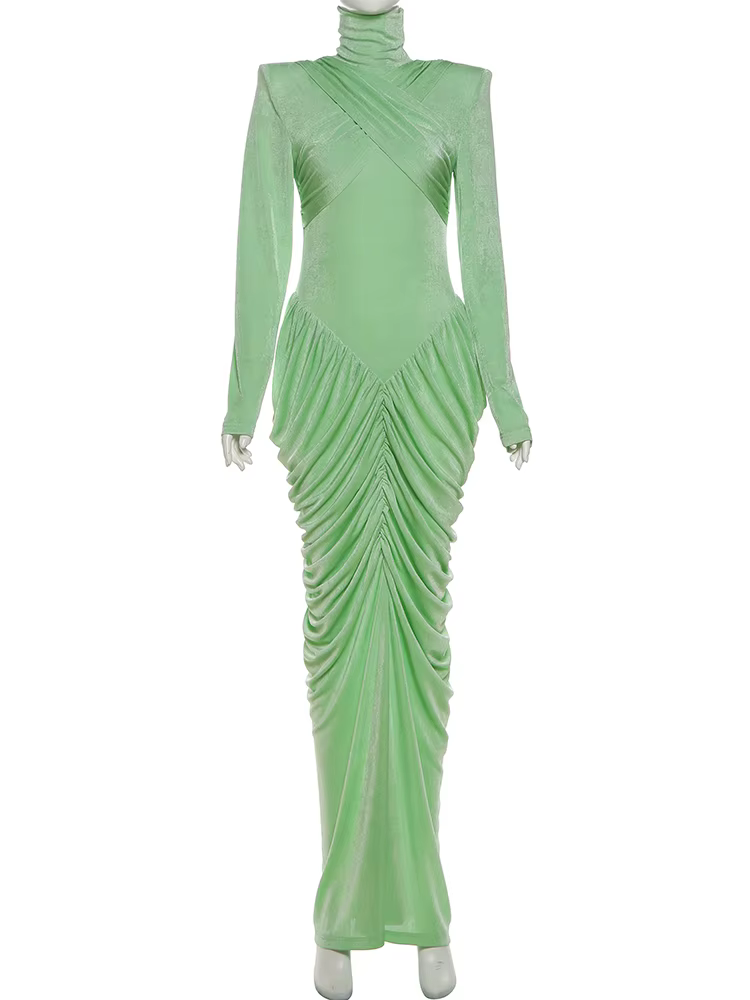Bizarre Puss automne nouveau Style robe Maxi femmes col roulé manches longues dos nu maigre Stretch