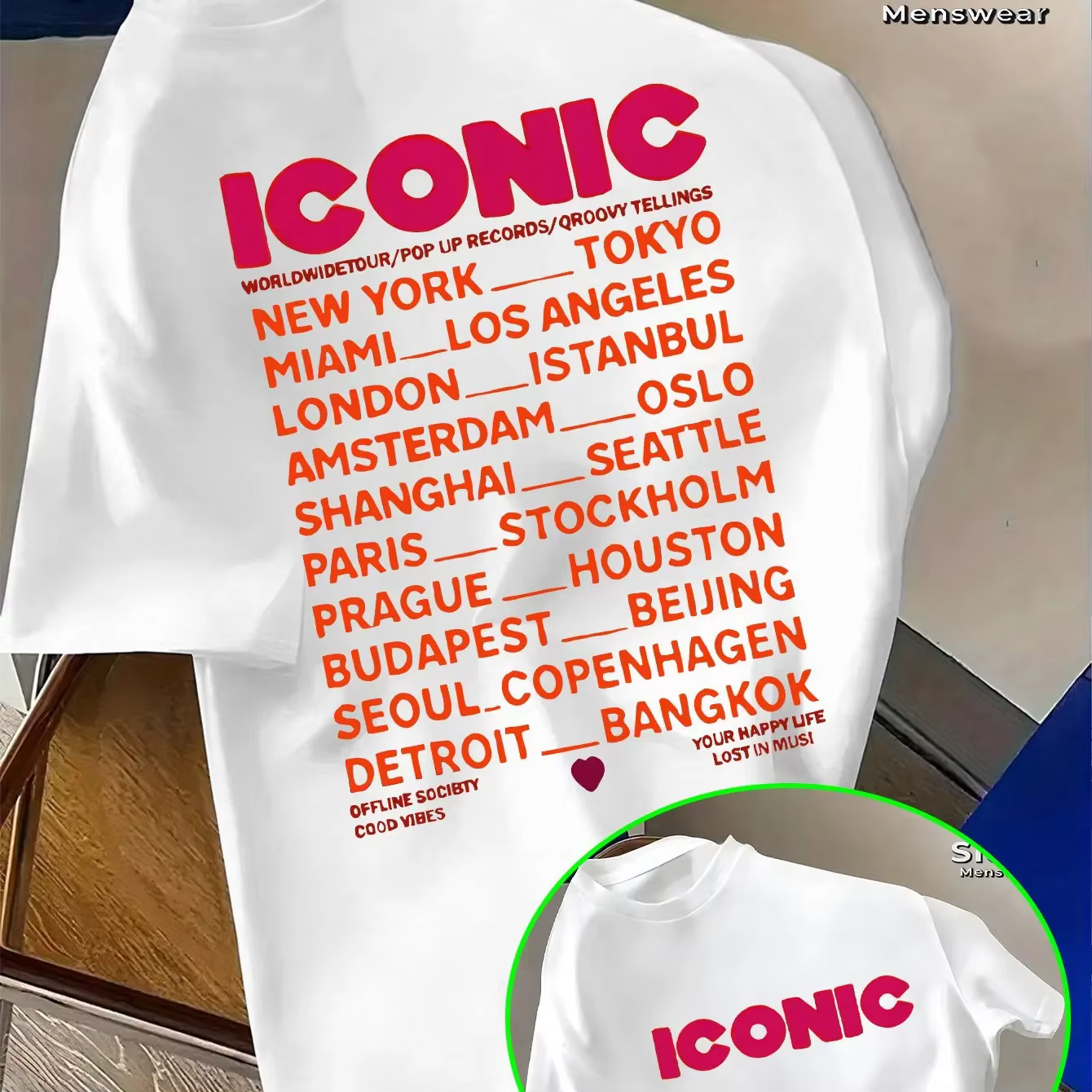 T-shirt graphique iconique pour homme, style urbain décontracté, manches courtes, respirant, 100 % c