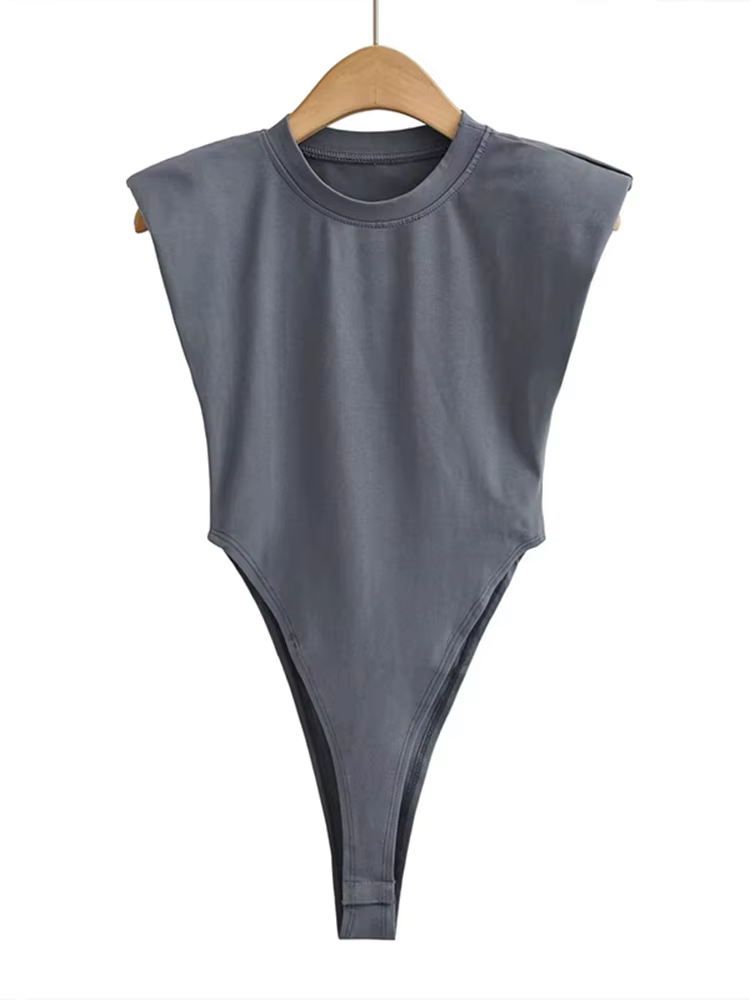 Hauts Sexy femmes été une pièce moulante Body rembourré épaule Body noir sans manches corps costumes
