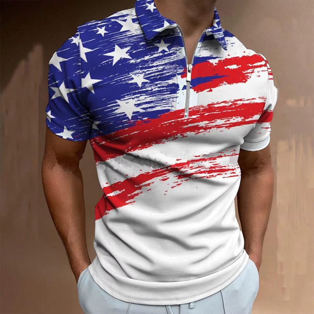 Polo homme d'extérieur à manches courtes, imprimé drapeau américain, style décontracté