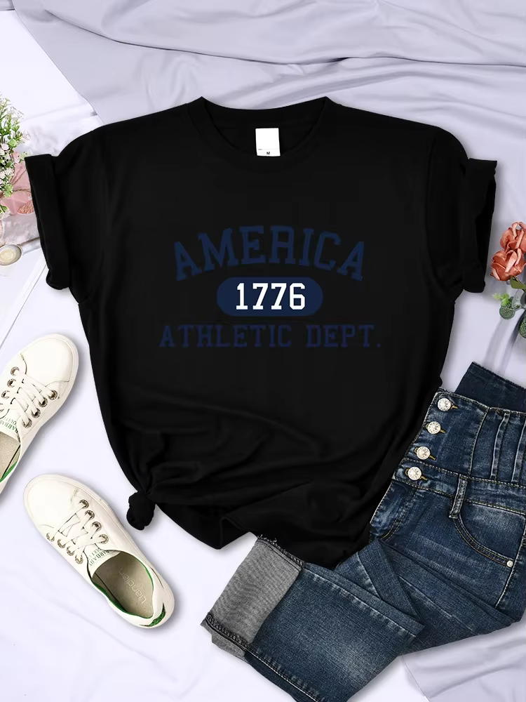Amérique 1776 athlétique département lettre T-Shirt femme Sport décontracté haut court Cool Hip Hop 