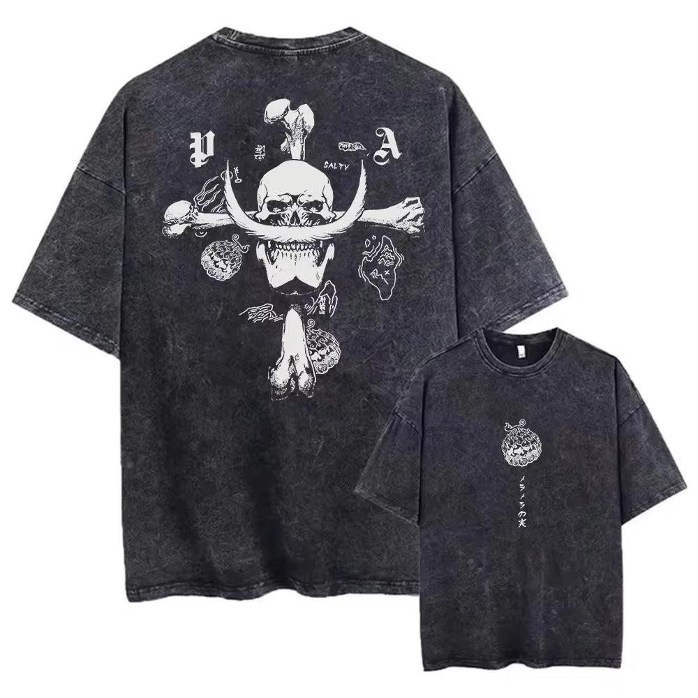 T-shirt unisexe délavé à imprimé graphique anime vintage gothique, manches courtes, streetwear Y2K,