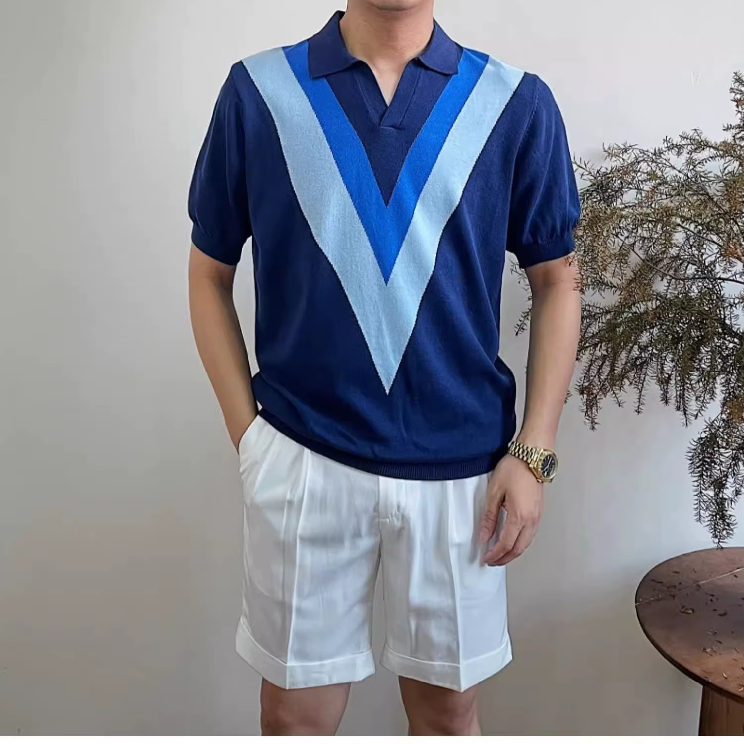 Polo tricoté à manches courtes pour homme, tenue d'été polyvalente, t-shirt décontracté, haut de fit