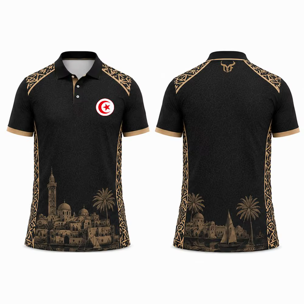 Nouveau Polo 2026 à Imprimé Drapeau de la Tunisie, Motif Sites Historiques de la Ville de Tunis, Vêt