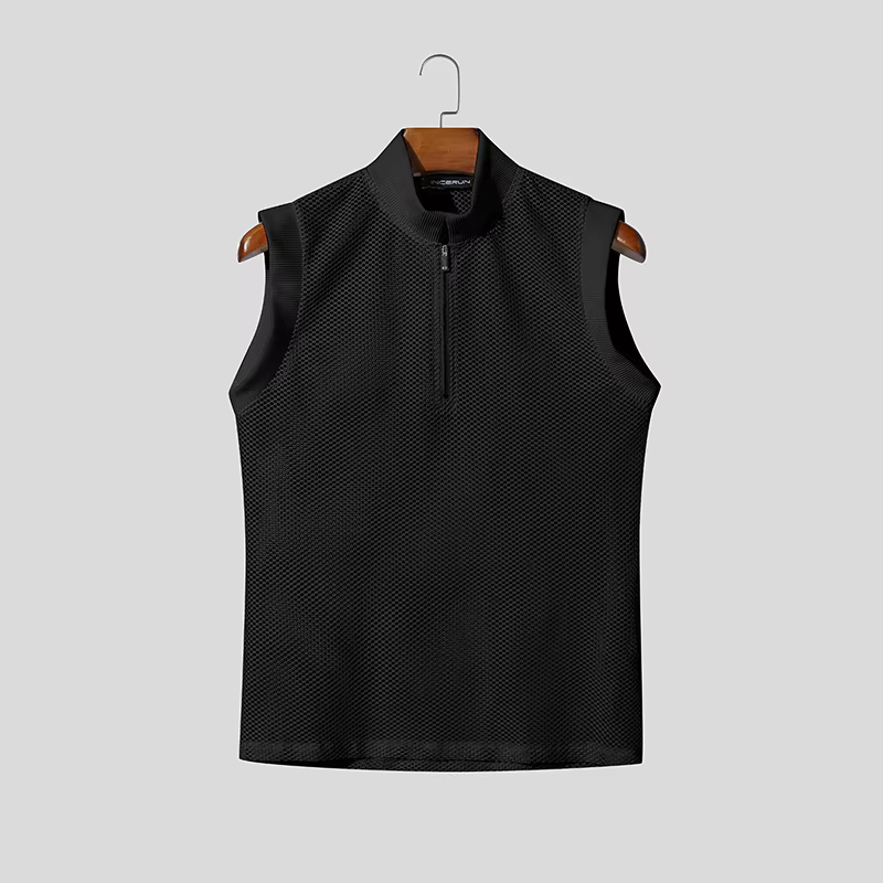 INCERUN Débardeurs Homme Évidés Transparents Été Streetwear Sexy Fermeture Éclair 2026 Tops Tendance