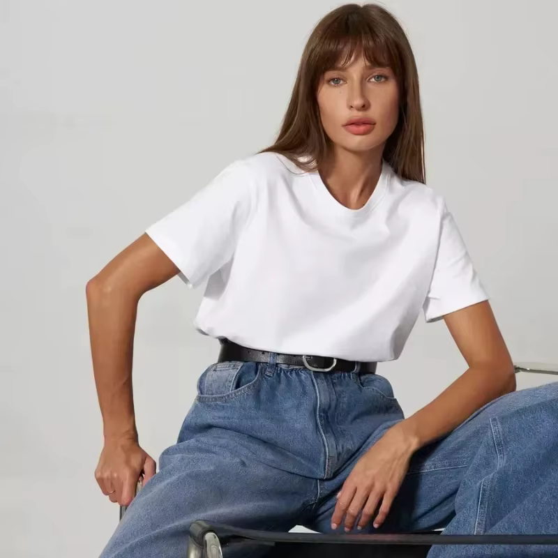 Dames été 100% coton femmes T-shirt fond basique à la mode solide dame à manches courtes hauts ample