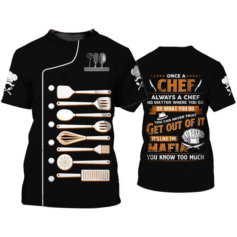 Chef T-Shirt hommes vêtements de créateurs à manches courtes t-shirts impression 3D ustensiles de cu
