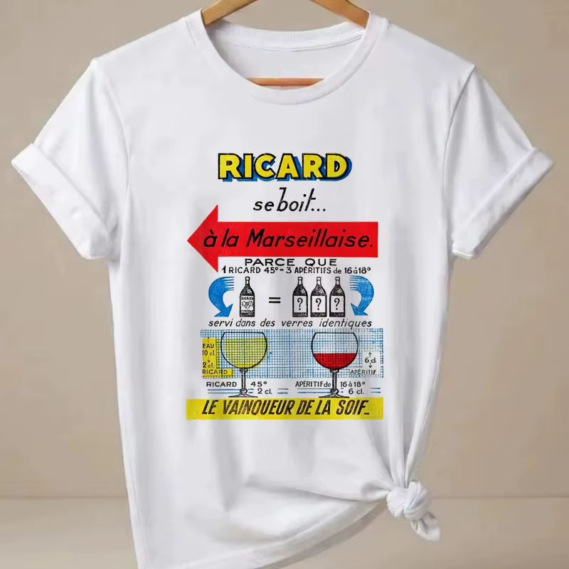 T-shirts graphiques d'été Ricard pour femmes et hommes, décontractés, à col rond, à manches courtes,