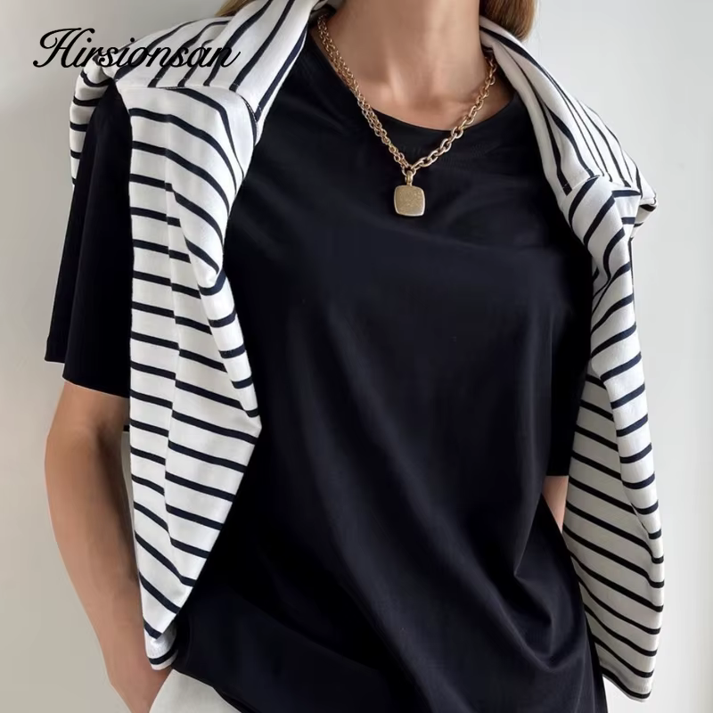 Hirsionsan – t-shirt basique en coton pour femmes, haut ample et résistant, décontracté, surdimensio