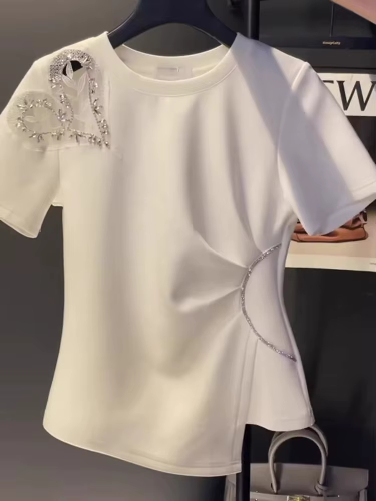 T-shirt blanc polyvalent pour femme, nouvelle collection été 2026, coupe ajustée, style Y2K E-girl, 