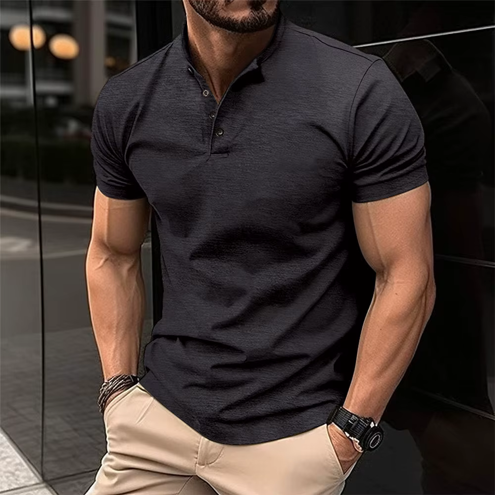 Nouveauté 2026 – T-shirt Henley d'été pour homme, col boutonné, coupe ajustée, décontracté, couleur 