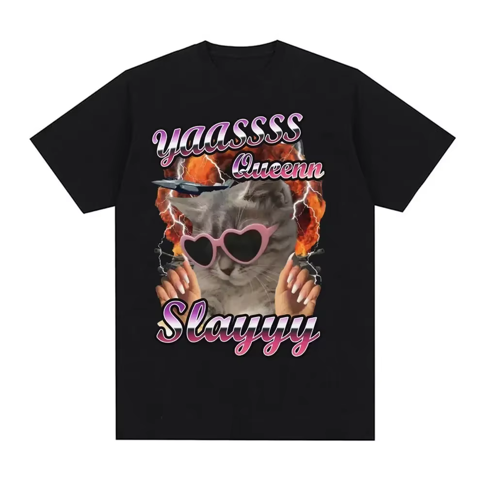 Yas Queen Slay amusant passionné de chat T-shirt femmes mode mignon à manches courtes T-shirt style
