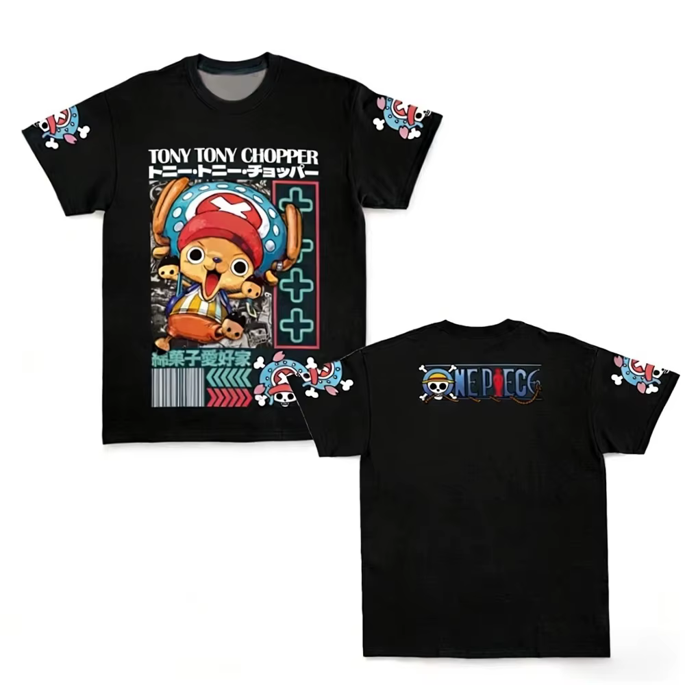 T-shirt en coton imprimé double face Anime One Piece Tony Chopper pour hommes, femmes, adultes, enfa