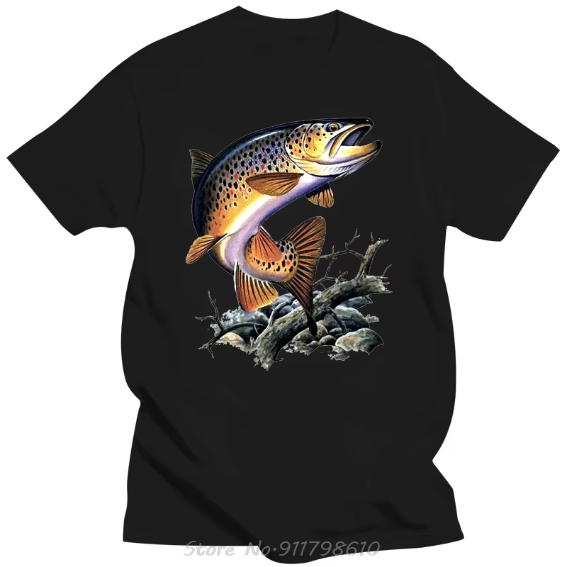T-shirt de pêche à la truite marron unisexe, t-shirt de fierté cool et décontracté, t-shirts en coto