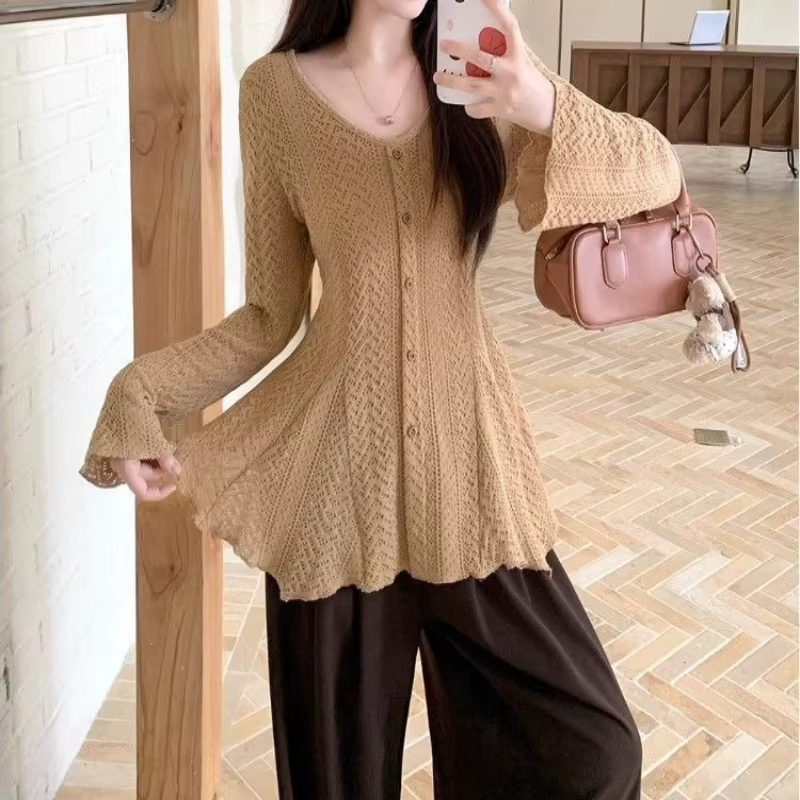 Pull tricoté à manches longues et col en v pour femme, haut ajusté et irrégulier, nouvelle collectio