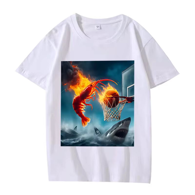 Crevettes Dunking on Shark graphique t-shirt rétro pêche Meme t-shirt femmes à manches courtes été h
