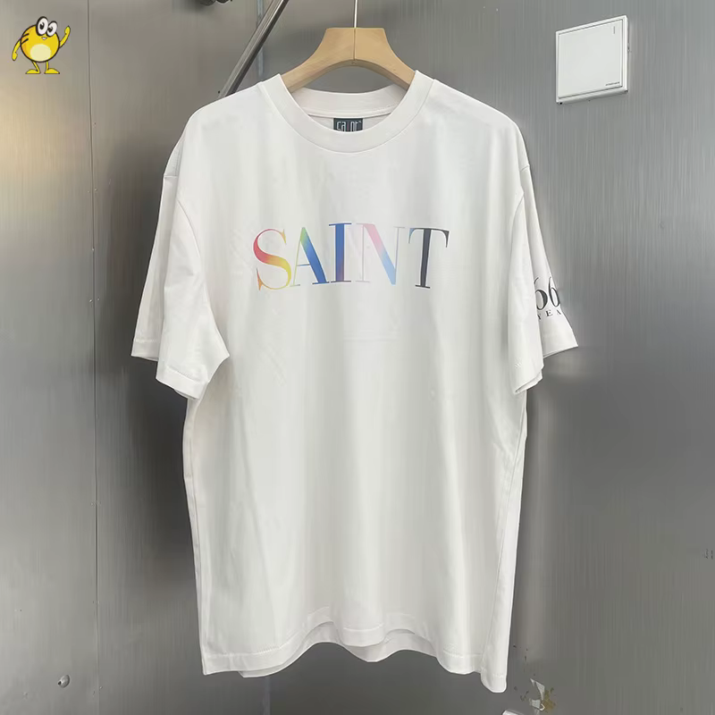 Poche SAINT Logo t-shirts hommes femme Vintage ample lavé à manches courtes noir col rond Streetwear