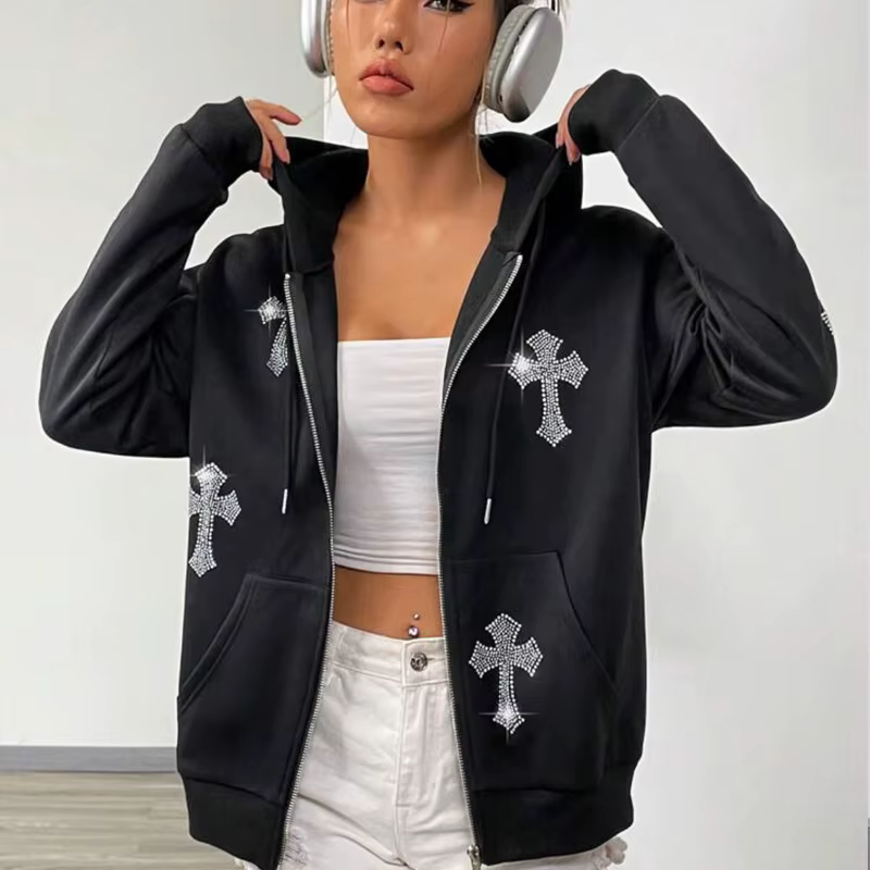 Sweat à capuche zippé à manches longues pour hommes et femmes, sweats à capuche gothiques avec biscu