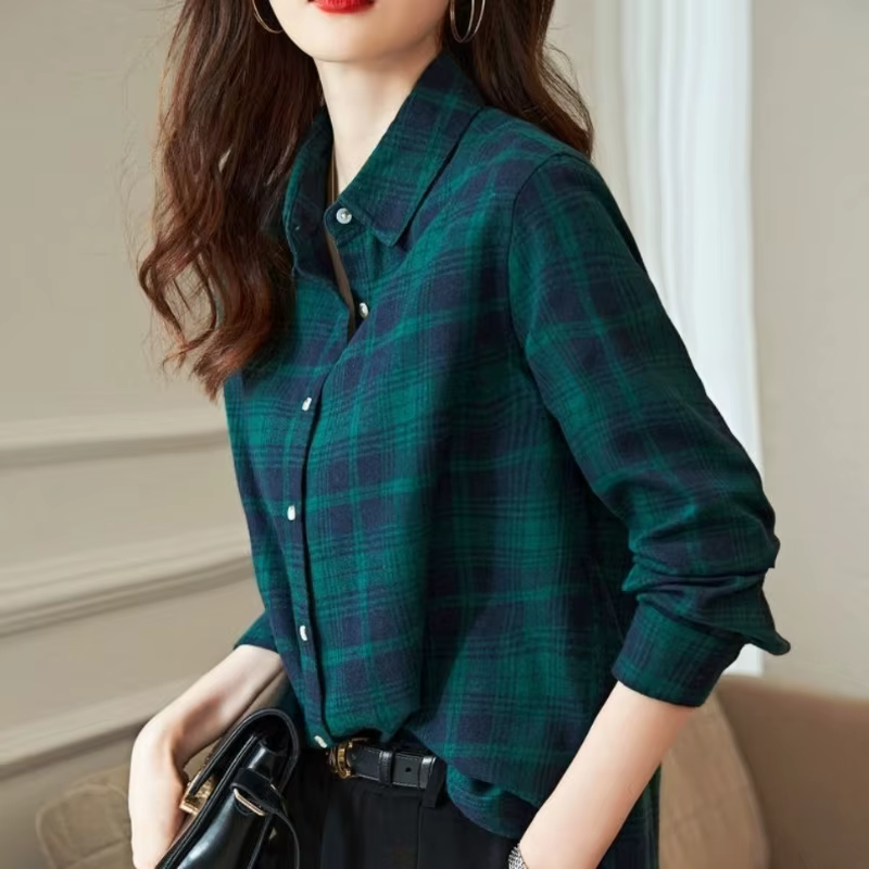 Chemise femme nouveau printemps automne à manches longues simple boutonnage col Polo décontracté imp