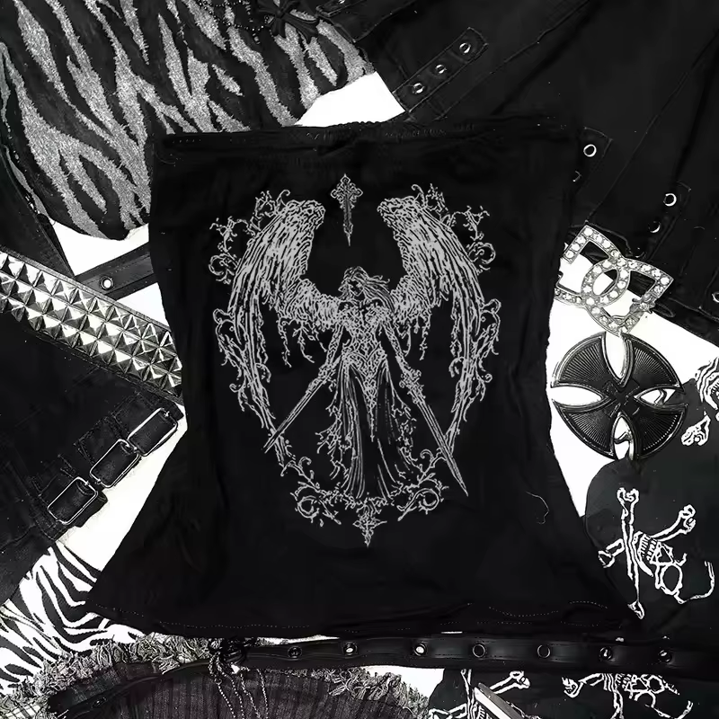 Y2k rétro bustier hauts Corset femmes Harajuku recadrée culture hauts gothique imprimé solide Camis