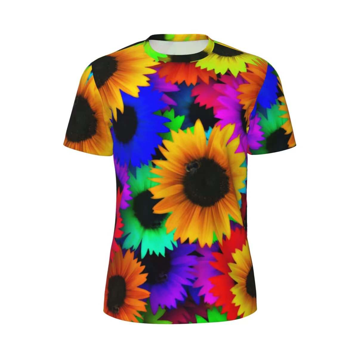 T-shirt tournesol coloré pour hommes, imprimé de fleurs joyeuses, vêtements de sport Vintage, confor