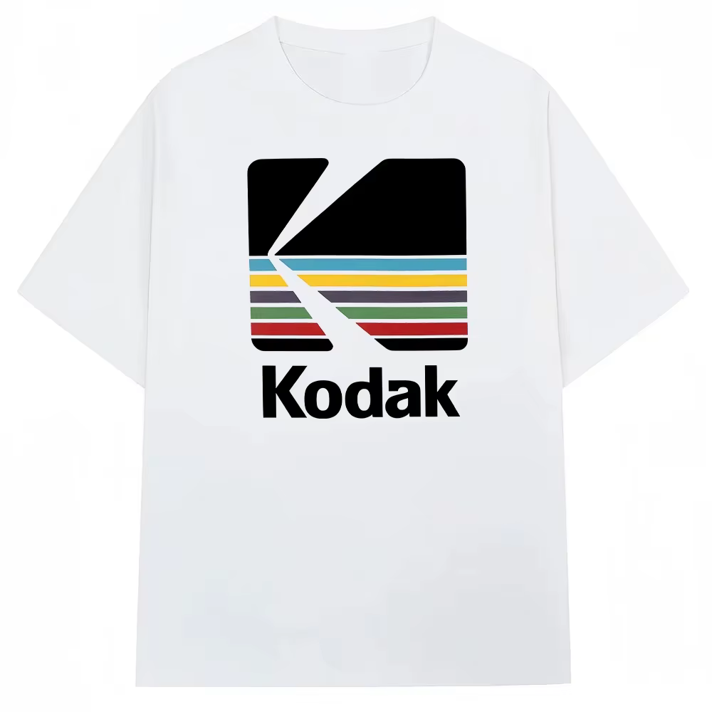 T-shirt graphique Kodak Rainbow Stripe Logo 2026 été homme femme 100% coton vintage streetwear décon