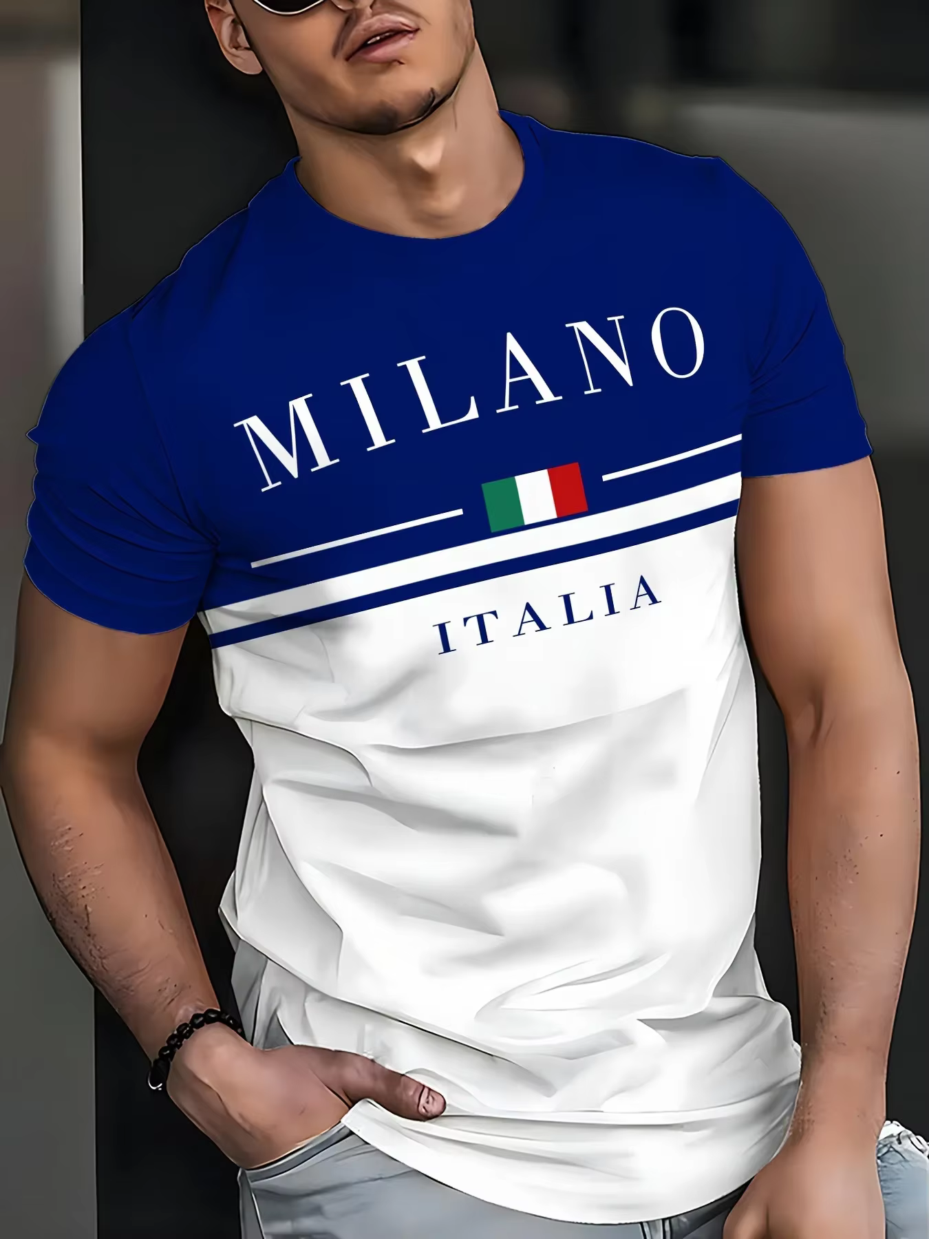 Italia Milano lettre motif 3D imprimé hommes t-shirts à manches courtes décontracté hauts hommes col