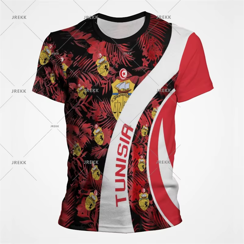 T-shirt à manches courtes et col rond pour hommes, T-shirt national tunisien, T-shirt de sport décon