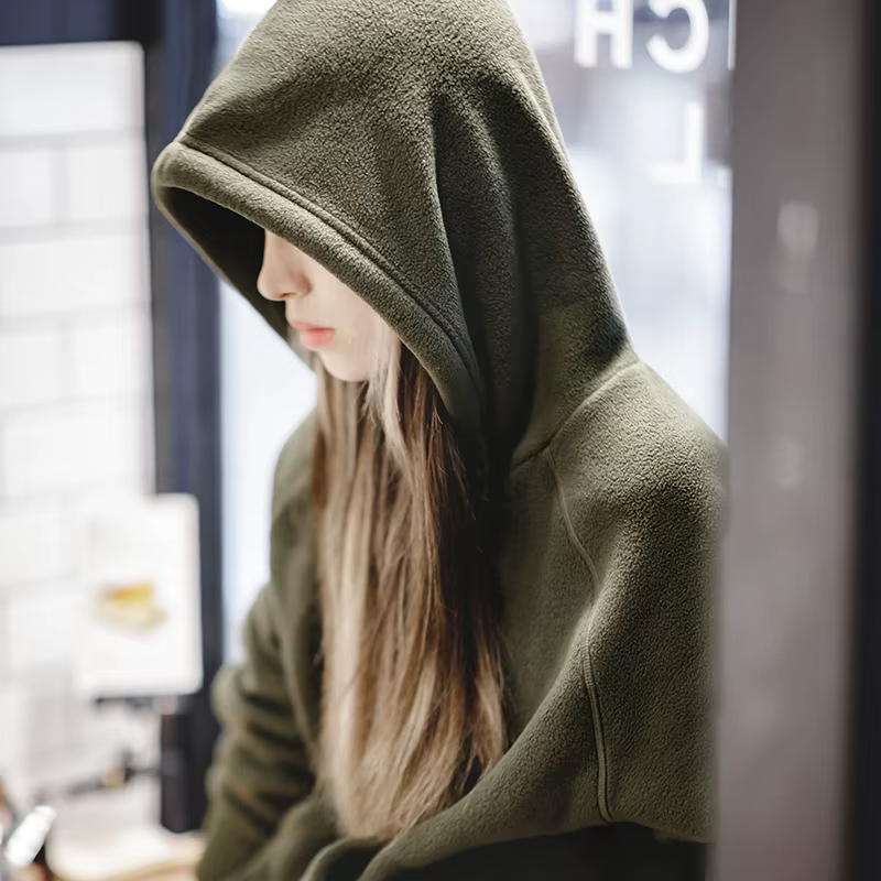 Maden Sweat-shirt à capuche pour femme en polaire épaisse pour l'automne et l'hiver Vert foncé taill