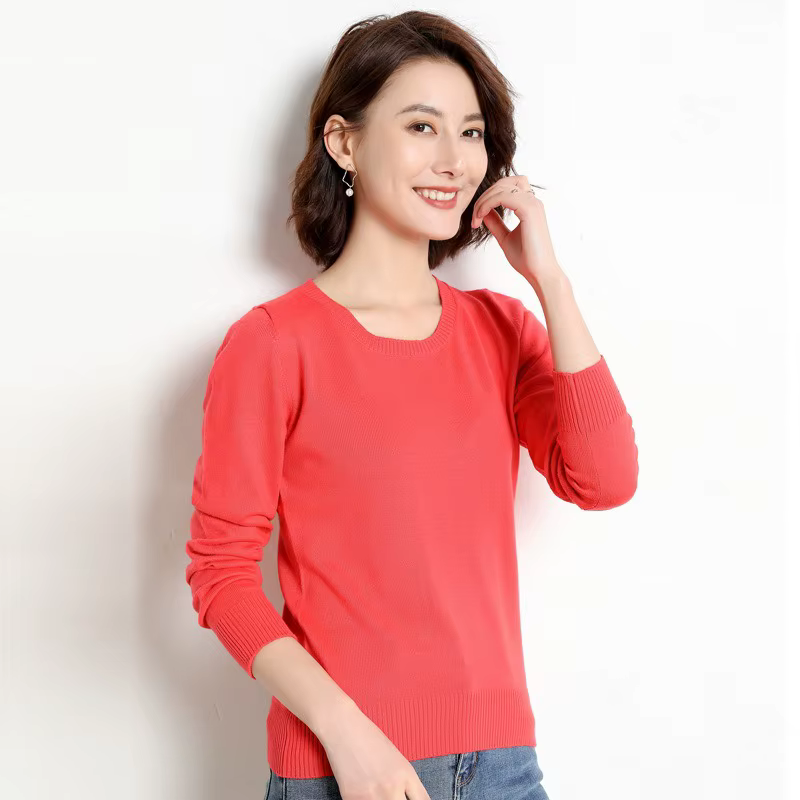 Pull tricoté à col rond pour femme, fin, à manches courtes ou longues, confortable, doux, style déco