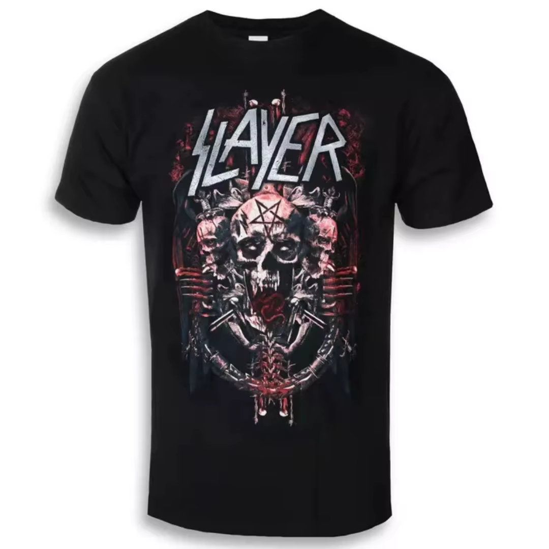 T-shirt en coton avec logo Slayer imprimé inspirant, style streetwear décontracté, adapté aux passio