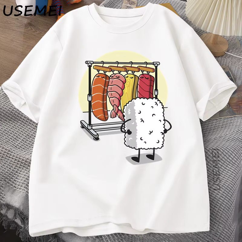 Sushi garde-robe T-shirt femmes hommes drôle haute qualité T-shirt coton graphique t-shirts ample à 