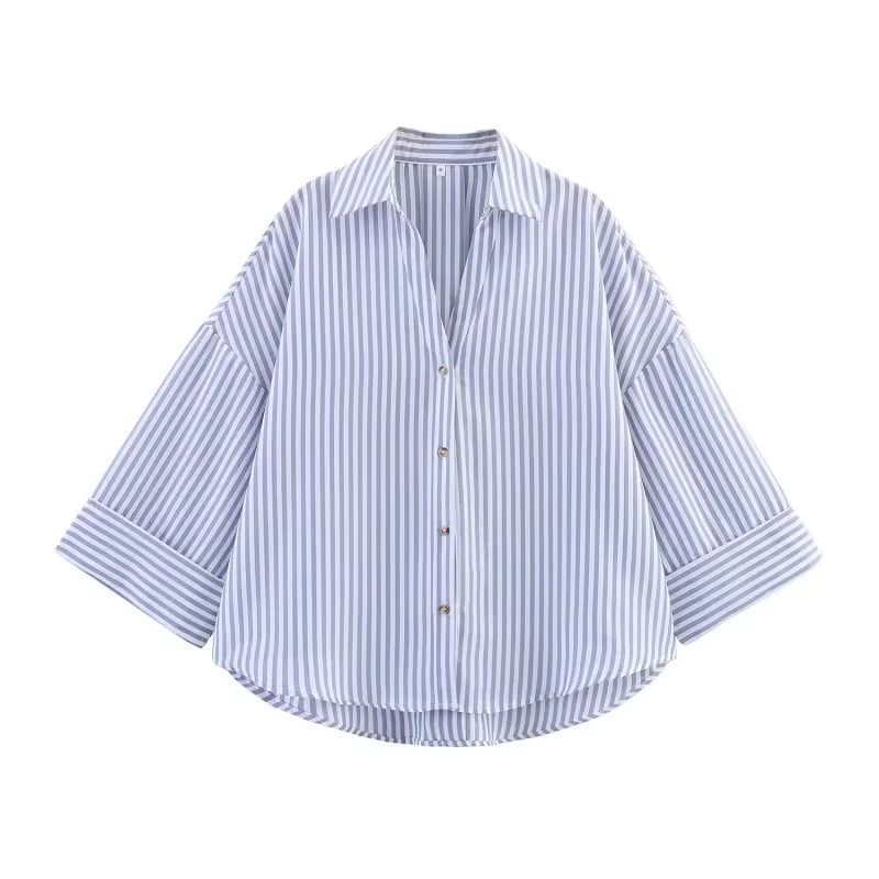 MUJER rayé chemise femme blanc chemises décontractées amples pour les femmes été boutonné chemises e