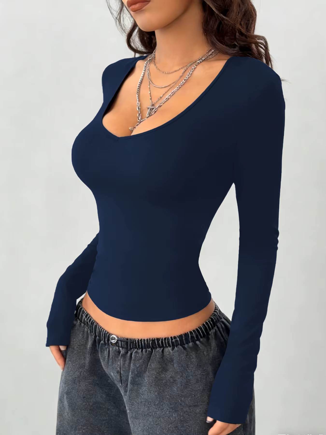 T-shirt à manches longues pour femme, col en V super doux et très extensible, coupe toutes saisons