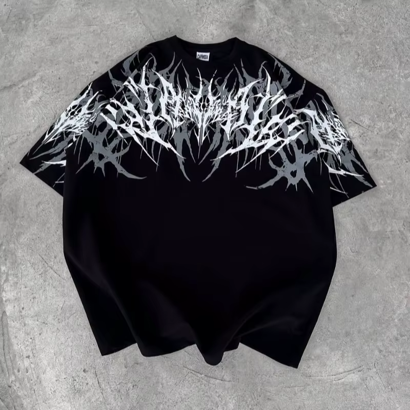 T-shirt à manches courtes pour adulte, style gothique cyberpunk Y2K, imprimé stencil, broderie 3D, d