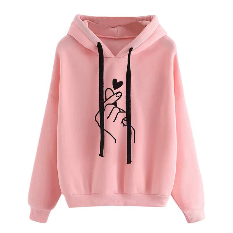 Automne sweat à capuche polaire couleur unie doigt coeur à capuche mode coréenne sweats à manches lo