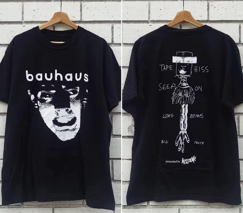 T-shirt Bauhaus des années 90, imprimé double face, noir classique, manches courtes, cadeau pour les