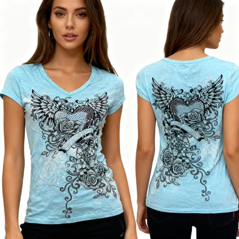 Américain rétro Hottie T-shirt sous-culture Punk esthétique impression t-shirts été mince col en v H