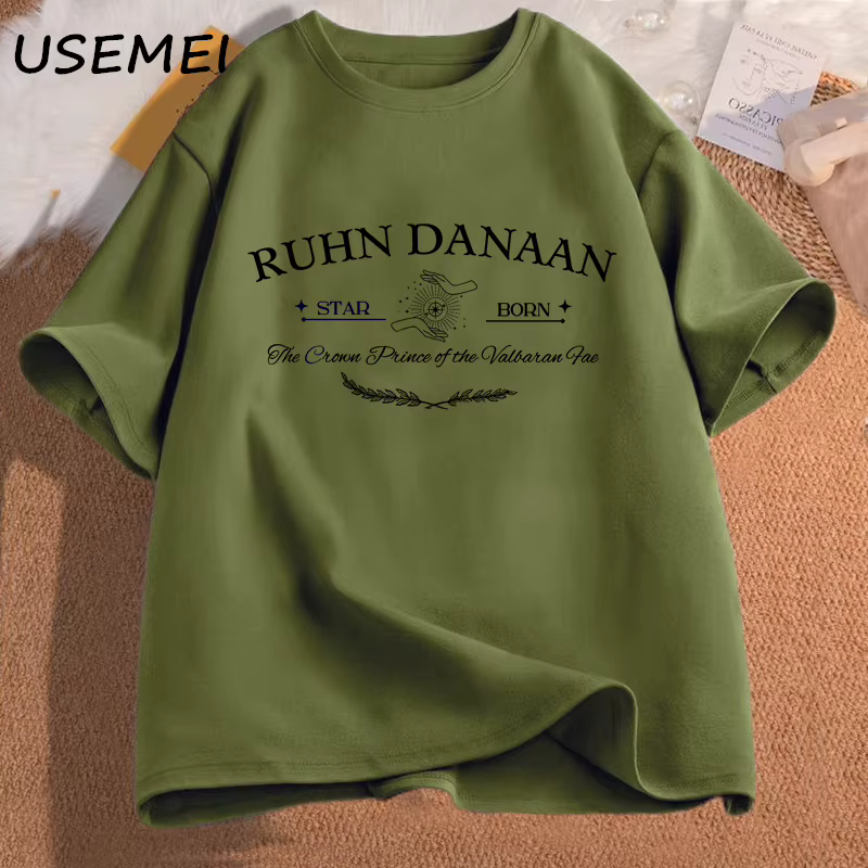 Ruhn Danaan-T-Shirt à Manches Courtes en Coton pour Amoureux des Livres, Vêtement Croissant de Ville