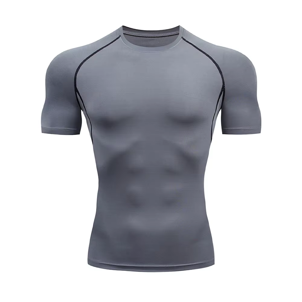 T-shirt serré de sport de musculation pour hommes T-shirt d'été à Compression col rond Gym Fitness T