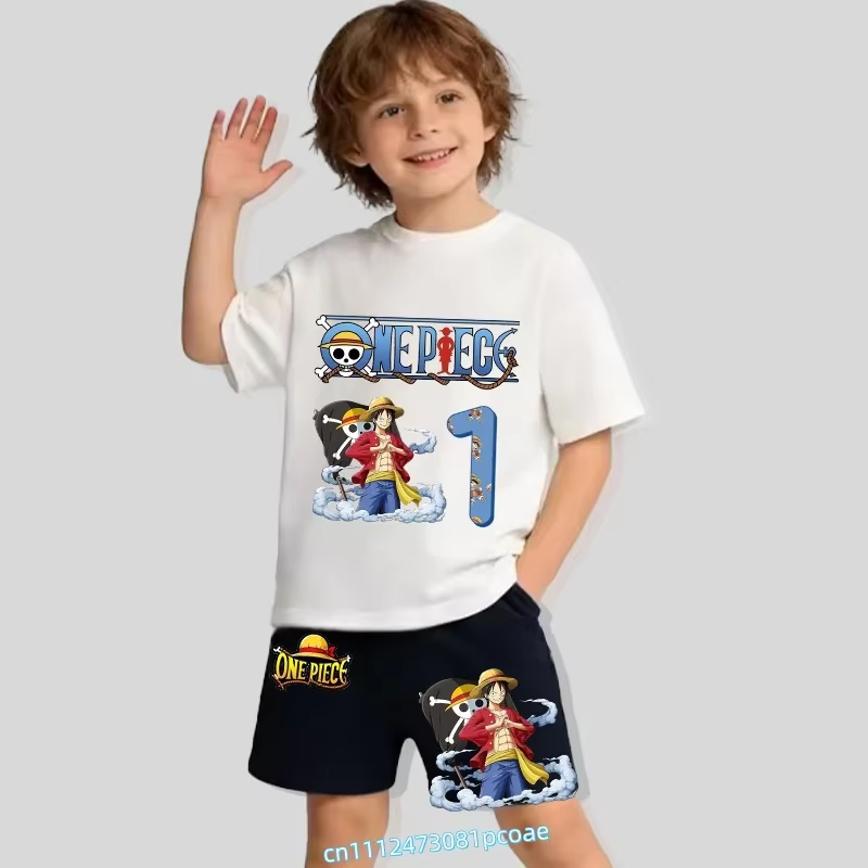 T-shirt d'été pour enfants - Short en coton à manches courtes pour garçons - Ensemble de 2 chemises