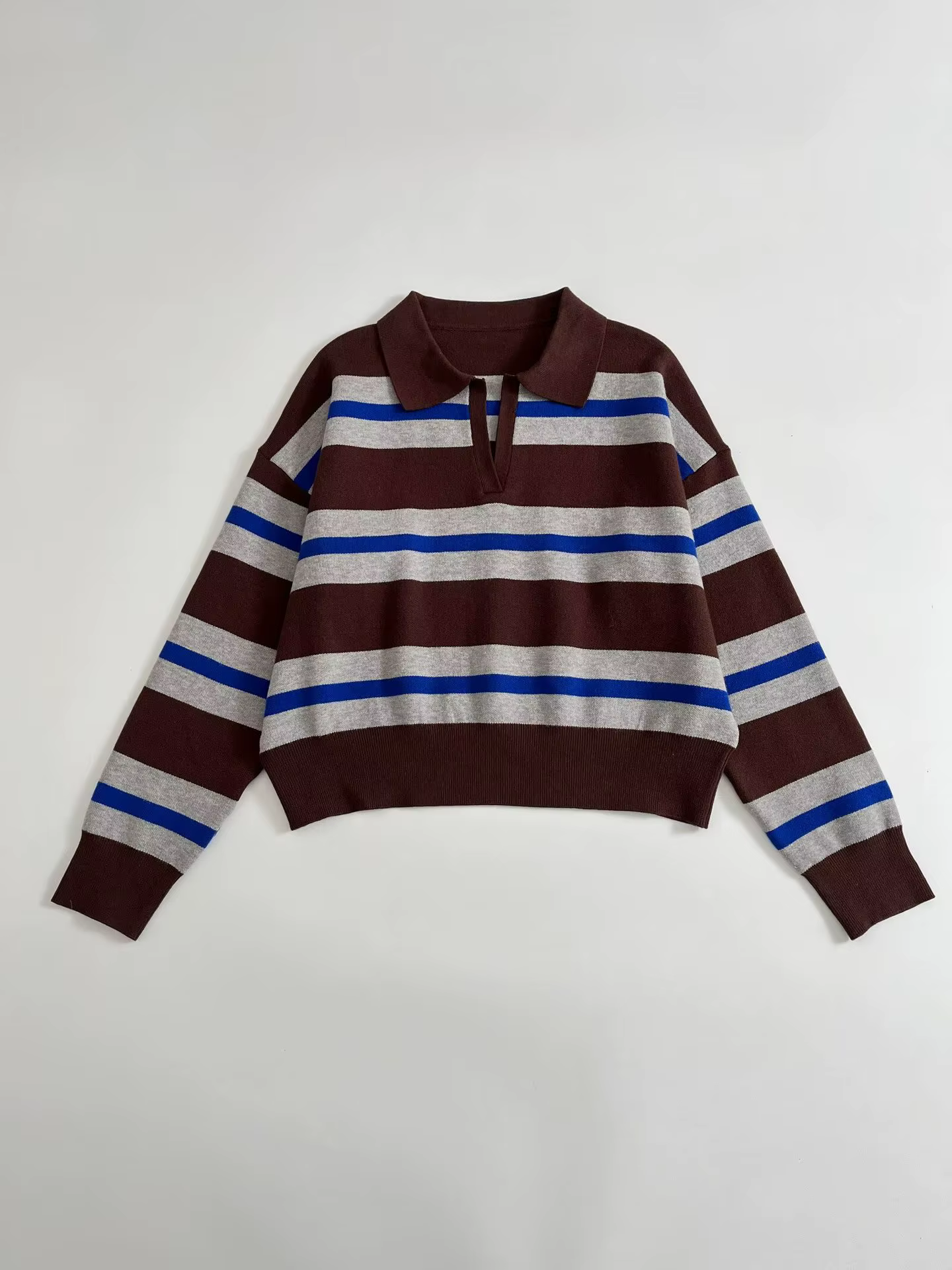 Polo à manches longues en tricot rayé pour femme, tendance, nouvelle collection, style décontracté c