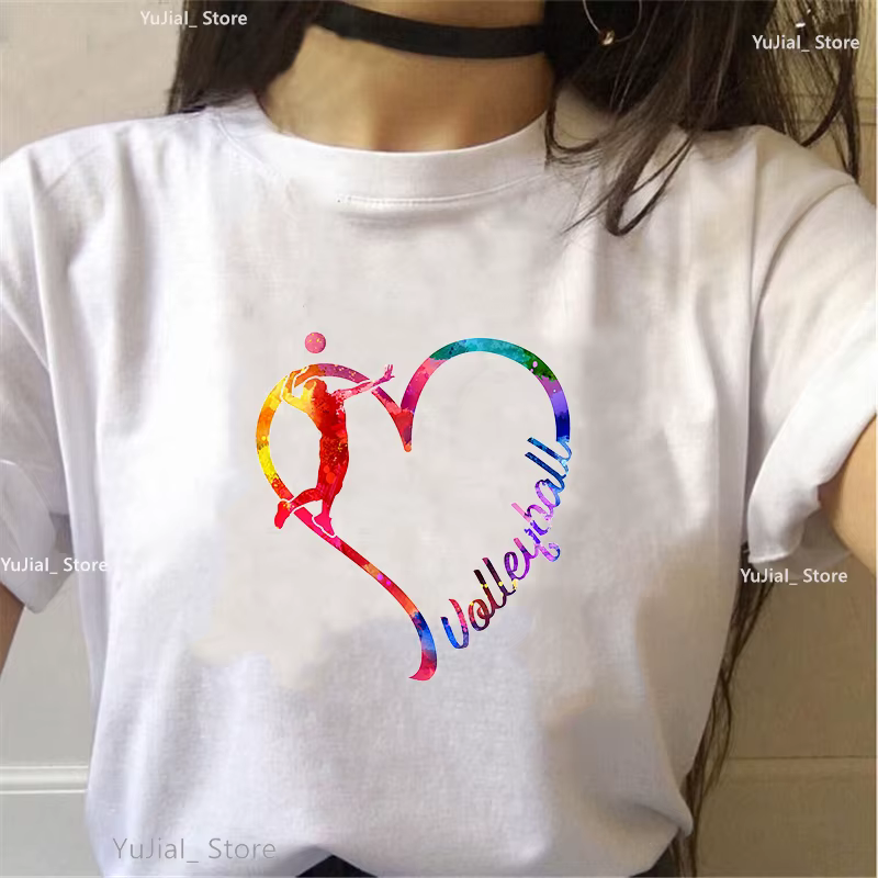 T-shirt imprimé de volley-ball d'interconnexion d'amour pour les femmes, t-shirt TriDuvet pour les f