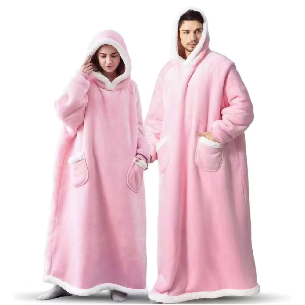 180 cm de Long couverture d'hiver avec manches en peluche polaire portable canapé couverture à capuc