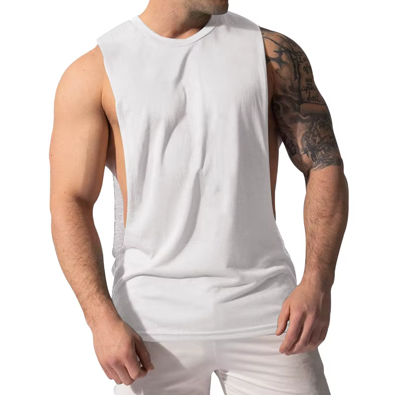 Débardeur de Fitness d'été pour hommes, chemise sans manches, ample, respirant, col rond, grande fen