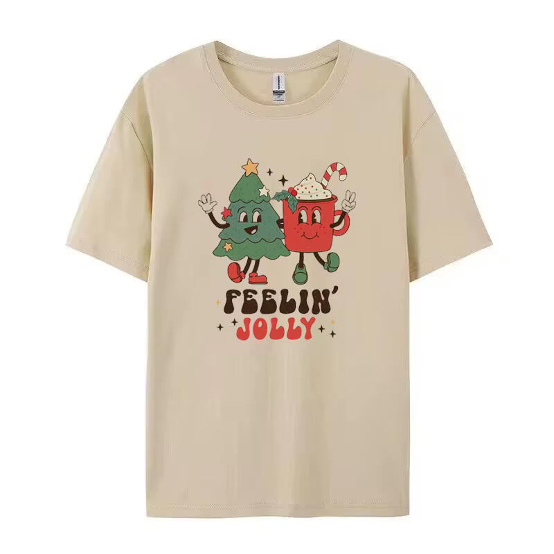 T-shirt graphique joyeux Noël pour femme, t-shirts College FeCrazy, manches courtes, dessin animé mi
