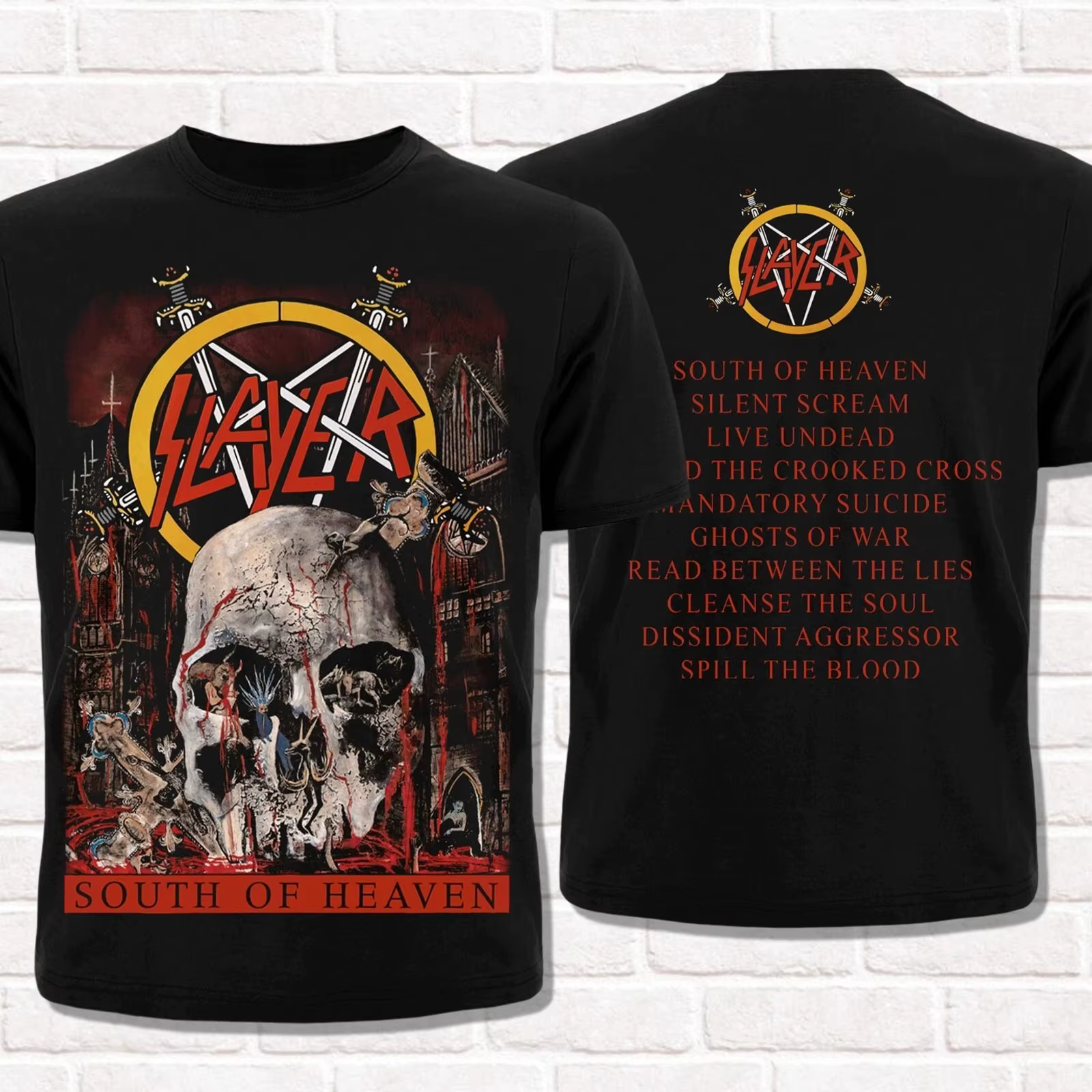 T-shirt « South of Heaven » du groupe Slayer (1988), motif imprimé commémoratif pour les fans, T-shi