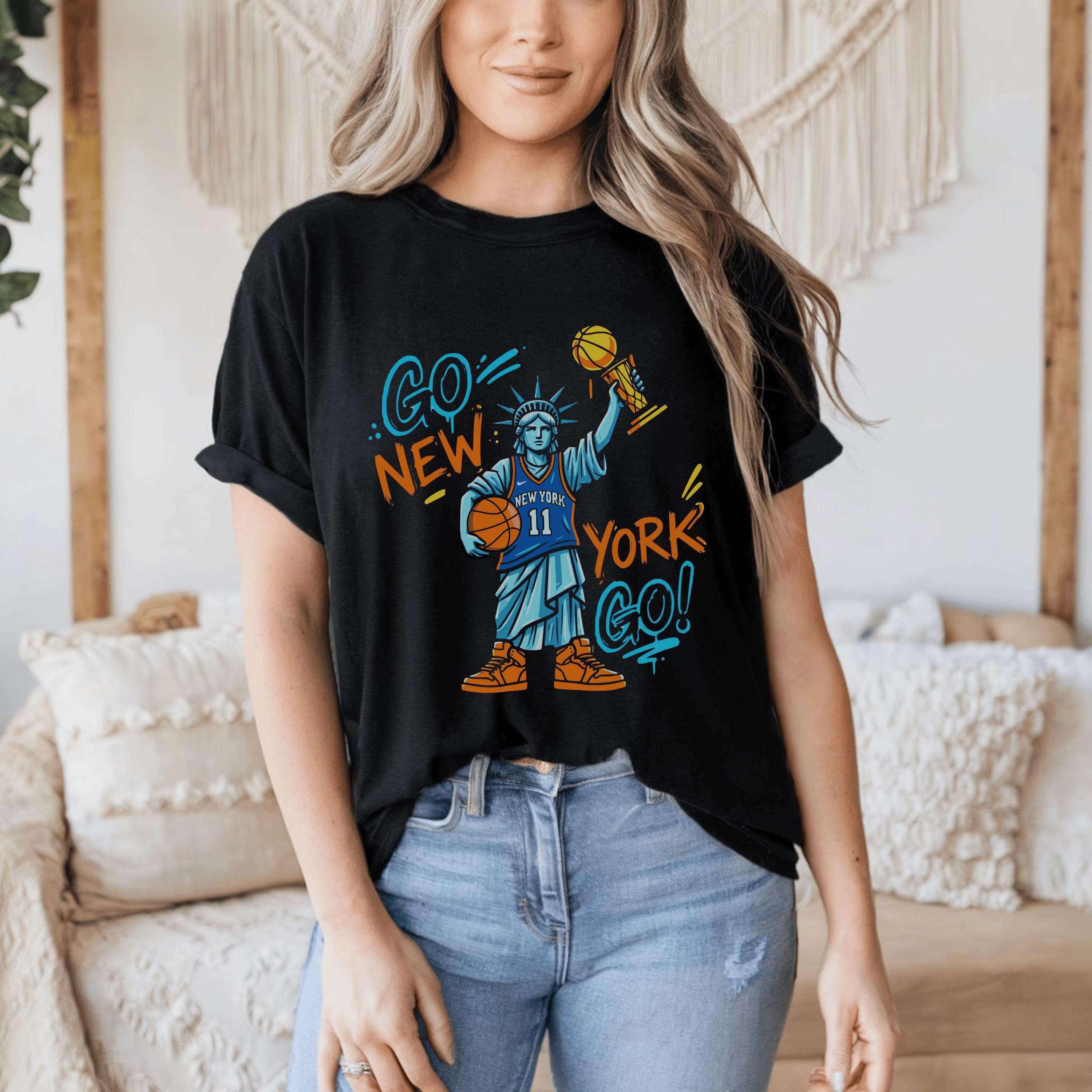 Nouveau T-shirt imprimé Jalen Brunson Go New York Go Knicks 2026, 100% coton, vêtements unisexes pou