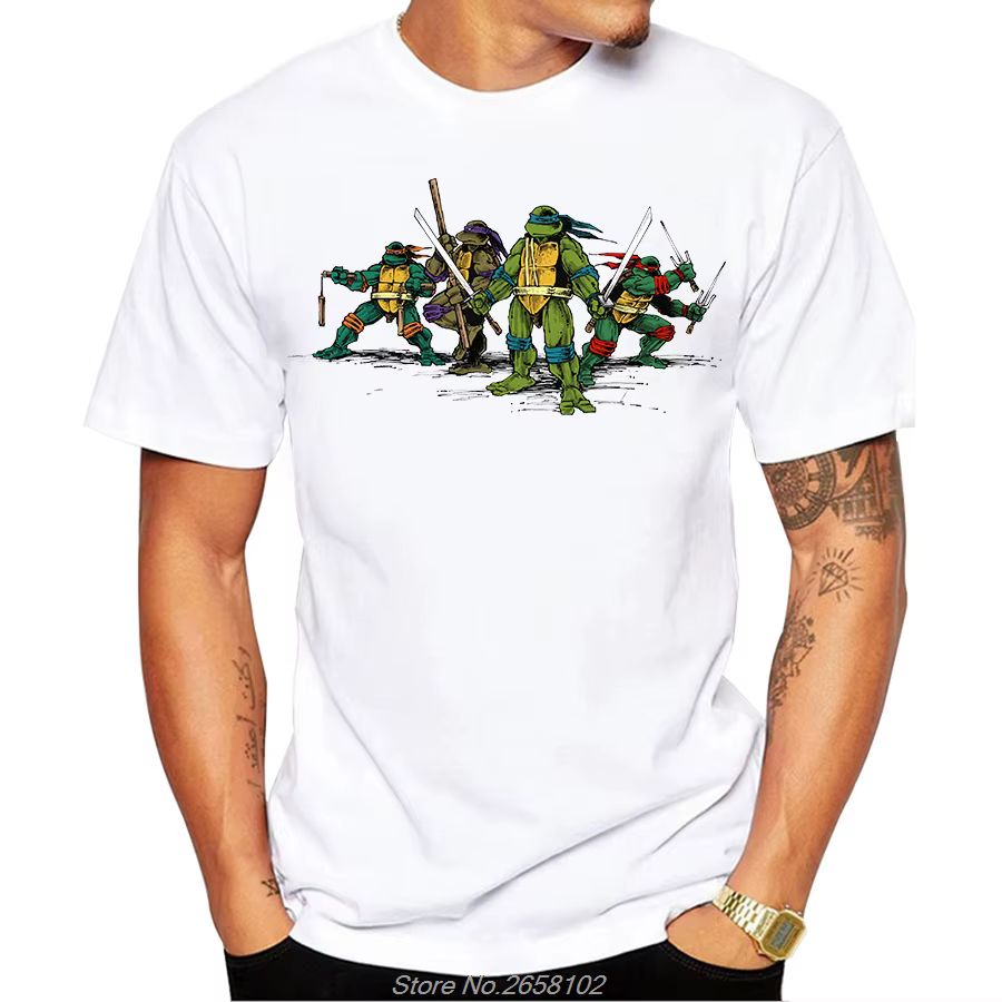 T-shirt à Manches Courtes pour Homme, Streetwear, Décontracté, avec Dessin Animé Ninja, à la Mode, C