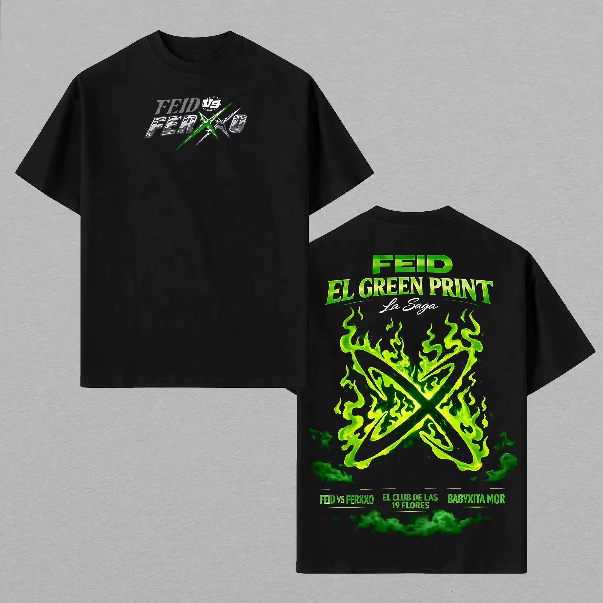 T-shirt Feid Ferxxo El Green Print La Saga pour hommes et femmes, vêtements d'été en coton, à la mod